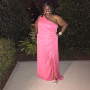 Coral off the shoulder evening gown w/train  sz 22